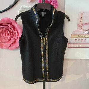 Vintage 80's Lisa International Black Rainbow Rhinestone  Wool Vest